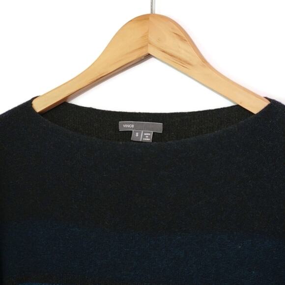Vince Wool Cashmere Striped Boat Neck Long Sleeve Blue Gray Sweater Size S - Picture 4 of 16